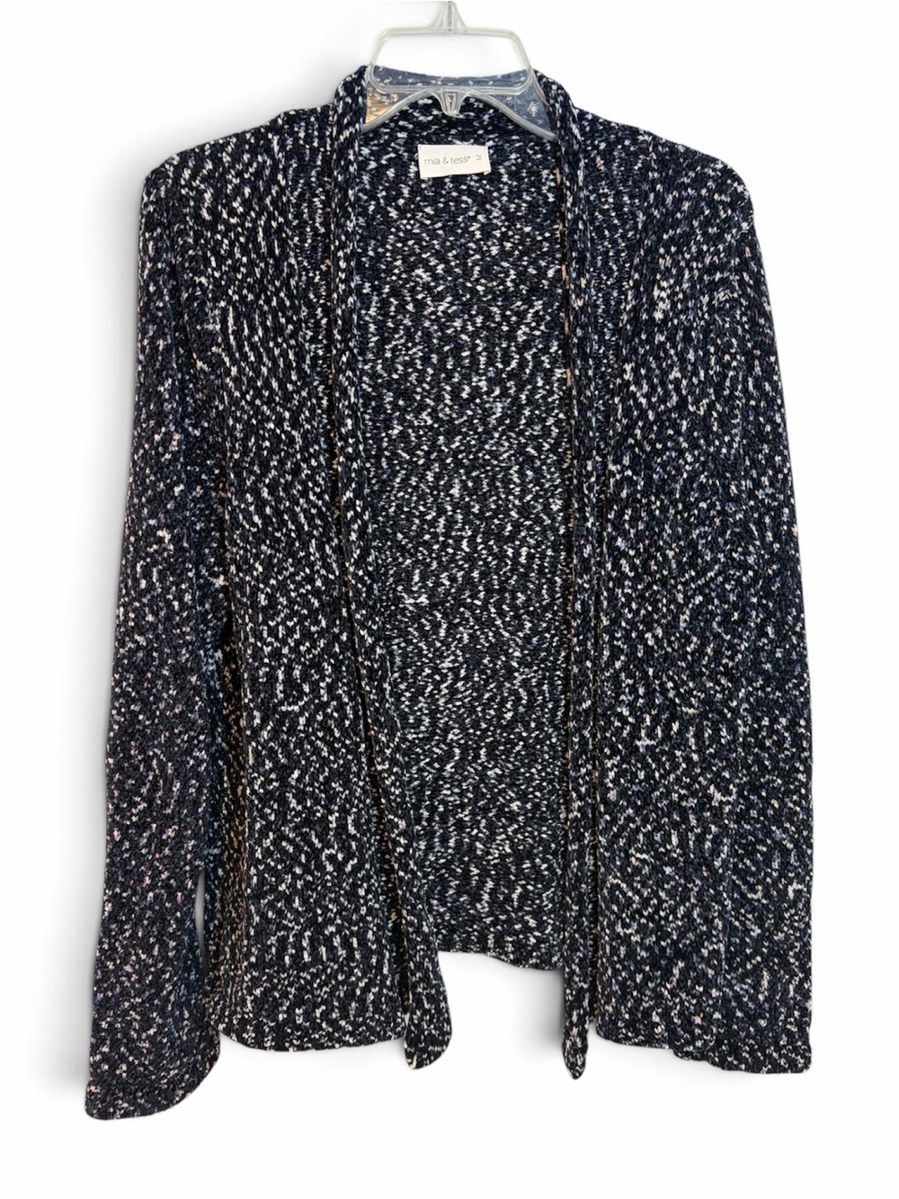 Mia & Tess Navy & White Open-Front Women's Cardigan Sweater Size Medium